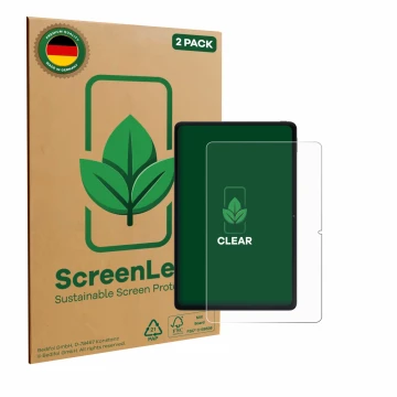 Parte frontale di una confezione del prodotto con il logo del marchio ScreenLeaf. Accanto è raffigurato il dispositivo Xiaomi 