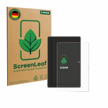 Parte frontale di una confezione del prodotto con il logo del marchio ScreenLeaf. Accanto è raffigurato il dispositivo Lenovo 