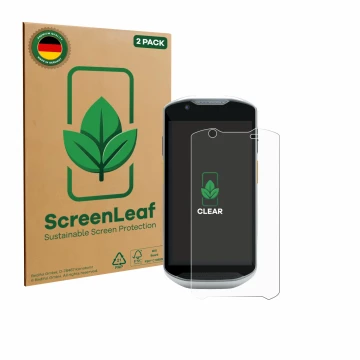 Parte frontale di una confezione del prodotto con il logo del marchio ScreenLeaf. Accanto è raffigurato il dispositivo Zebra T