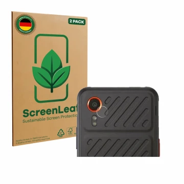 Parte frontale di una confezione del prodotto con il logo del marchio ScreenLeaf. Accanto è raffigurato il dispositivo Samsung