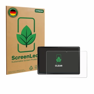 Parte frontale di una confezione del prodotto con il logo del marchio ScreenLeaf. Accanto è raffigurato il dispositivo Doogee 