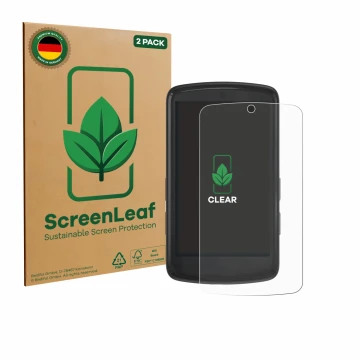 Parte frontale di una confezione del prodotto con il logo del marchio ScreenLeaf. Accanto è raffigurato il dispositivo Bryton 