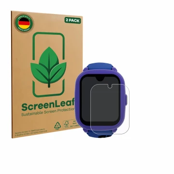 Parte frontale di una confezione del prodotto con il logo del marchio ScreenLeaf. Accanto è raffigurato il dispositivo SaveFam