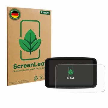 Parte frontale di una confezione del prodotto con il logo del marchio ScreenLeaf. Accanto è raffigurato il dispositivo TomTom 