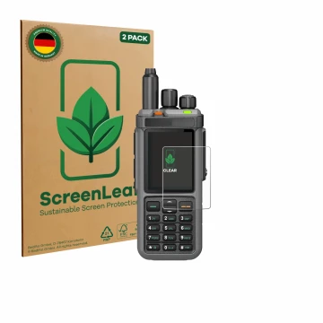 Parte frontale di una confezione del prodotto con il logo del marchio ScreenLeaf. Accanto è raffigurato il dispositivo Radtel 