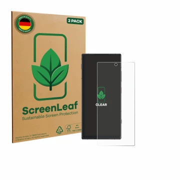 Parte frontale di una confezione del prodotto con il logo del marchio ScreenLeaf. Accanto è raffigurato il dispositivo ZTE Nub
