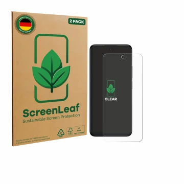 Parte frontale di una confezione del prodotto con il logo del marchio ScreenLeaf. Accanto è raffigurato il dispositivo TCL 60 
