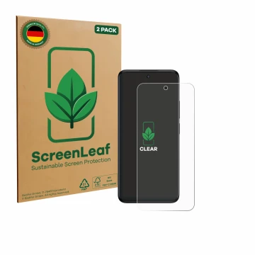 Parte frontale di una confezione del prodotto con il logo del marchio ScreenLeaf. Accanto è raffigurato il dispositivo TCL 60R
