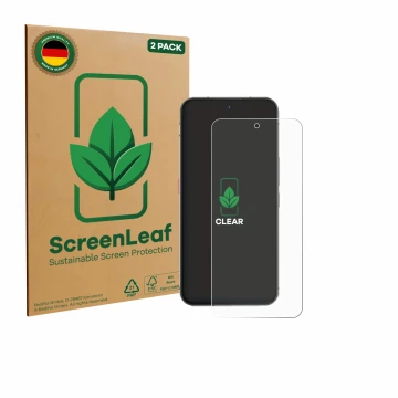 Parte frontale di una confezione del prodotto con il logo del marchio ScreenLeaf. Accanto è raffigurato il dispositivo Oukitel