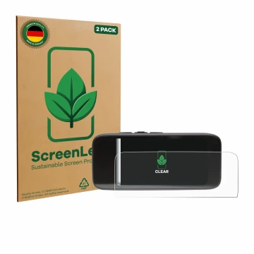 Parte frontale di una confezione del prodotto con il logo del marchio ScreenLeaf. Accanto è raffigurato il dispositivo Peterso