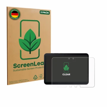 Parte frontale di una confezione del prodotto con il logo del marchio ScreenLeaf. Accanto è raffigurato il dispositivo Samsung