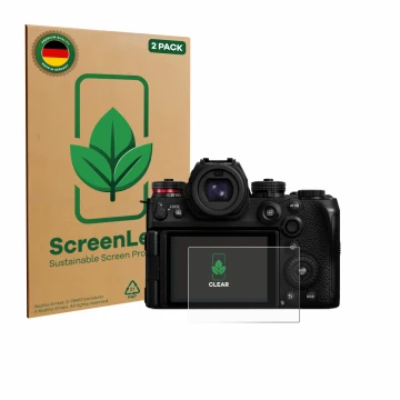 Parte frontale di una confezione del prodotto con il logo del marchio ScreenLeaf. Accanto è raffigurato il dispositivo Panason