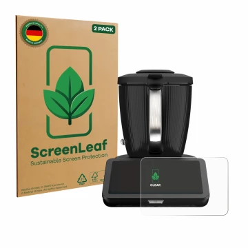 Parte frontale di una confezione del prodotto con il logo del marchio ScreenLeaf. Accanto è raffigurato il dispositivo Vorwerk