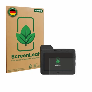 Parte frontale di una confezione del prodotto con il logo del marchio ScreenLeaf. Accanto è raffigurato il dispositivo Naviter