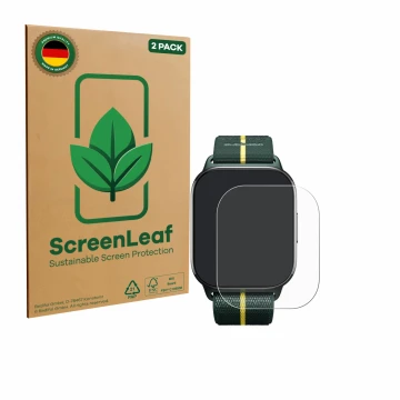 Parte frontale di una confezione del prodotto con il logo del marchio ScreenLeaf. Accanto è raffigurato il dispositivo Motorol
