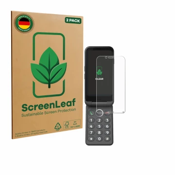 Parte frontale di una confezione del prodotto con il logo del marchio ScreenLeaf. Accanto è raffigurato il dispositivo Doro Au