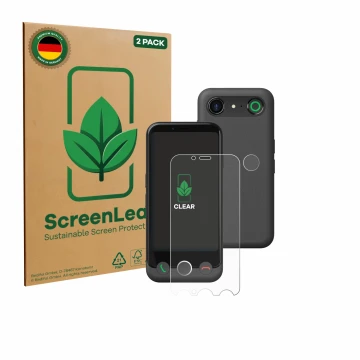 Parte frontale di una confezione del prodotto con il logo del marchio ScreenLeaf. Accanto è raffigurato il dispositivo Doro Au