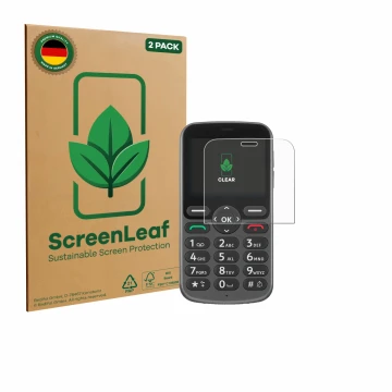 Parte frontale di una confezione del prodotto con il logo del marchio ScreenLeaf. Accanto è raffigurato il dispositivo Doro 13