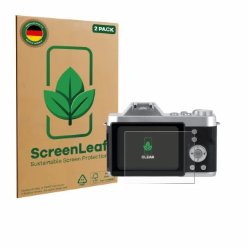 Parte frontale di una confezione del prodotto con il logo del marchio ScreenLeaf. Accanto è raffigurato il dispositivo Rollei 