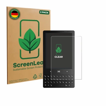Parte frontale di una confezione del prodotto con il logo del marchio ScreenLeaf. Accanto è raffigurato il dispositivo The Min