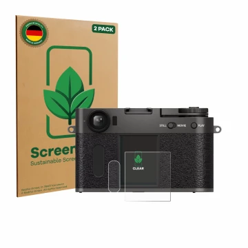 Parte frontale di una confezione del prodotto con il logo del marchio ScreenLeaf. Accanto è raffigurato il dispositivo Fujifil