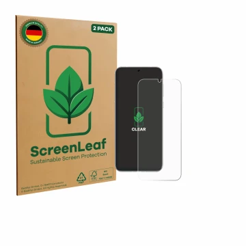 Parte frontale di una confezione del prodotto con il logo del marchio ScreenLeaf. Accanto è raffigurato il dispositivo Huawei 