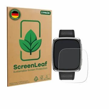 Parte frontale di una confezione del prodotto con il logo del marchio ScreenLeaf. Accanto è raffigurato il dispositivo Amazfit