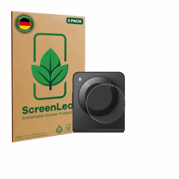 Parte frontale di una confezione del prodotto con il logo del marchio ScreenLeaf. Accanto è raffigurato il dispositivo Nubia F