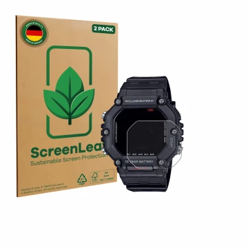 Parte frontale di una confezione del prodotto con il logo del marchio ScreenLeaf. Accanto è raffigurato il dispositivo Casio A