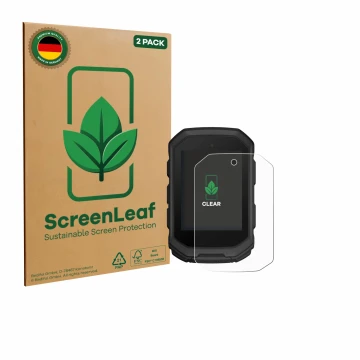 Parte frontale di una confezione del prodotto con il logo del marchio ScreenLeaf. Accanto è raffigurato il dispositivo Garmin 