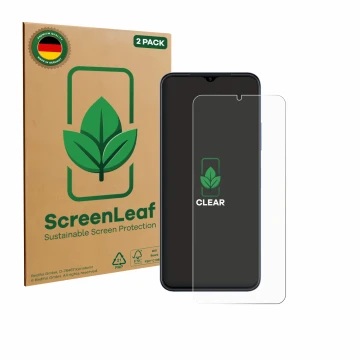 Parte frontale di una confezione del prodotto con il logo del marchio ScreenLeaf. Accanto è raffigurato il dispositivo Huawei 