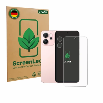 Parte frontale di una confezione del prodotto con il logo del marchio ScreenLeaf. Accanto è raffigurato il dispositivo Oppo Re