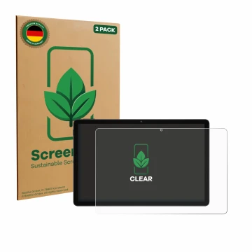 Parte frontale di una confezione del prodotto con il logo del marchio ScreenLeaf. Accanto è raffigurato il dispositivo Doogee 