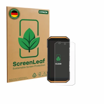 Parte frontale di una confezione del prodotto con il logo del marchio ScreenLeaf. Accanto è raffigurato il dispositivo Ulefone