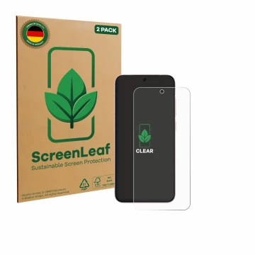 Parte frontale di una confezione del prodotto con il logo del marchio ScreenLeaf. Accanto è raffigurato il dispositivo Vivo X2
