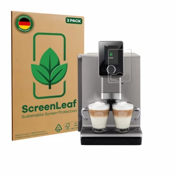 Parte frontale di una confezione del prodotto con il logo del marchio ScreenLeaf. Accanto è raffigurato il dispositivo Nivona 