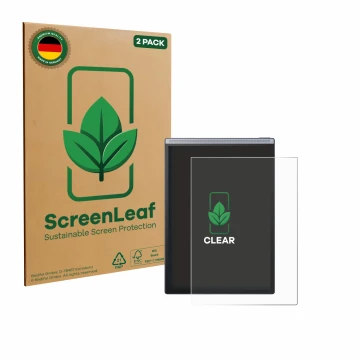 Parte frontale di una confezione del prodotto con il logo del marchio ScreenLeaf. Accanto è raffigurato il dispositivo iflytek