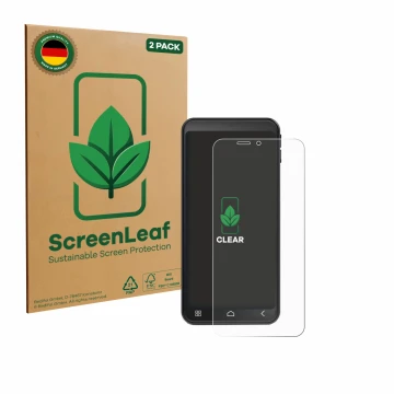Parte frontale di una confezione del prodotto con il logo del marchio ScreenLeaf. Accanto è raffigurato il dispositivo Emporia