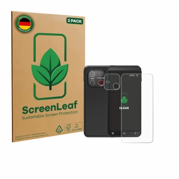 Parte frontale di una confezione del prodotto con il logo del marchio ScreenLeaf. Accanto è raffigurato il dispositivo Emporia