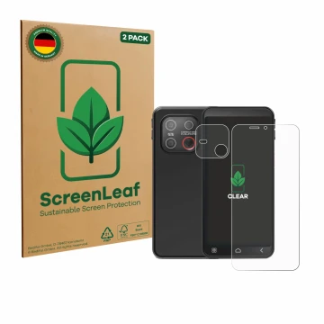Parte frontale di una confezione del prodotto con il logo del marchio ScreenLeaf. Accanto è raffigurato il dispositivo Emporia