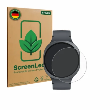 Parte frontale di una confezione del prodotto con il logo del marchio ScreenLeaf. Accanto è raffigurato il dispositivo Samsung