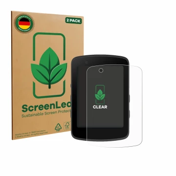 Parte frontale di una confezione del prodotto con il logo del marchio ScreenLeaf. Accanto è raffigurato il dispositivo Bryton 
