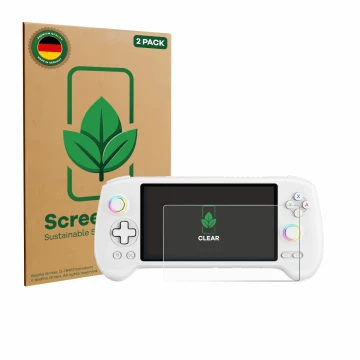 Parte frontale di una confezione del prodotto con il logo del marchio ScreenLeaf. Accanto è raffigurato il dispositivo Anberni