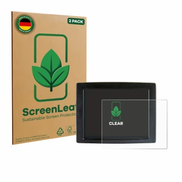 Parte frontale di una confezione del prodotto con il logo del marchio ScreenLeaf. Accanto è raffigurato il dispositivo John De