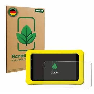 Parte frontale di una confezione del prodotto con il logo del marchio ScreenLeaf. Accanto è raffigurato il dispositivo Clement