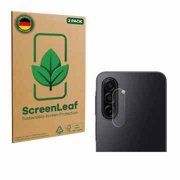 Parte frontale di una confezione del prodotto con il logo del marchio ScreenLeaf. Accanto è raffigurato il dispositivo Samsung