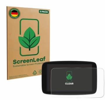 Parte frontale di una confezione del prodotto con il logo del marchio ScreenLeaf. Accanto è raffigurato il dispositivo TomTom 