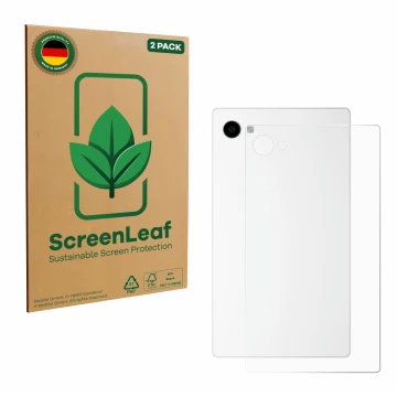 Parte frontale di una confezione del prodotto con il logo del marchio ScreenLeaf. Accanto è raffigurato il dispositivo The Min