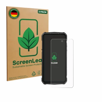 Parte frontale di una confezione del prodotto con il logo del marchio ScreenLeaf. Accanto è raffigurato il dispositivo Ulefone