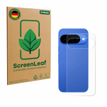 Parte frontale di una confezione del prodotto con il logo del marchio ScreenLeaf. Accanto è raffigurato il dispositivo Google 